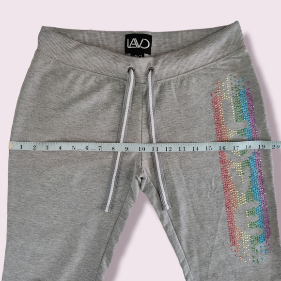 LAVC Womens Grey Drawstring Yoga Pants with Rainbow LOVE Design Size Large - Picture 4 of 14